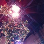 Picture of upside down Christmas trees hanging from the Ceiling