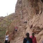 steep accent up echo canyon trail with fence and railings