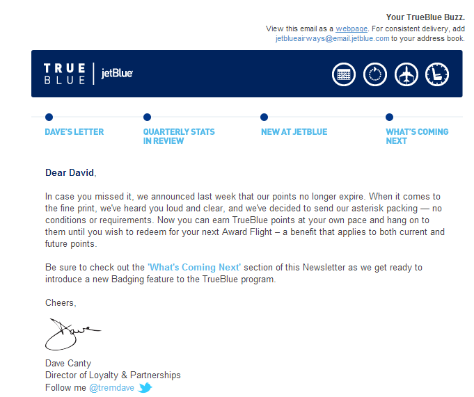 Jet Blue Points won't Expire